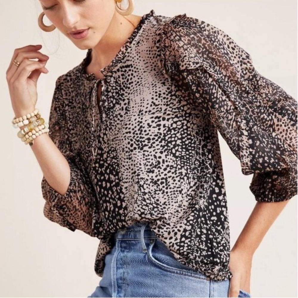 Maeve by Anthropologie Jacquin Animal Print Blouse Size Small